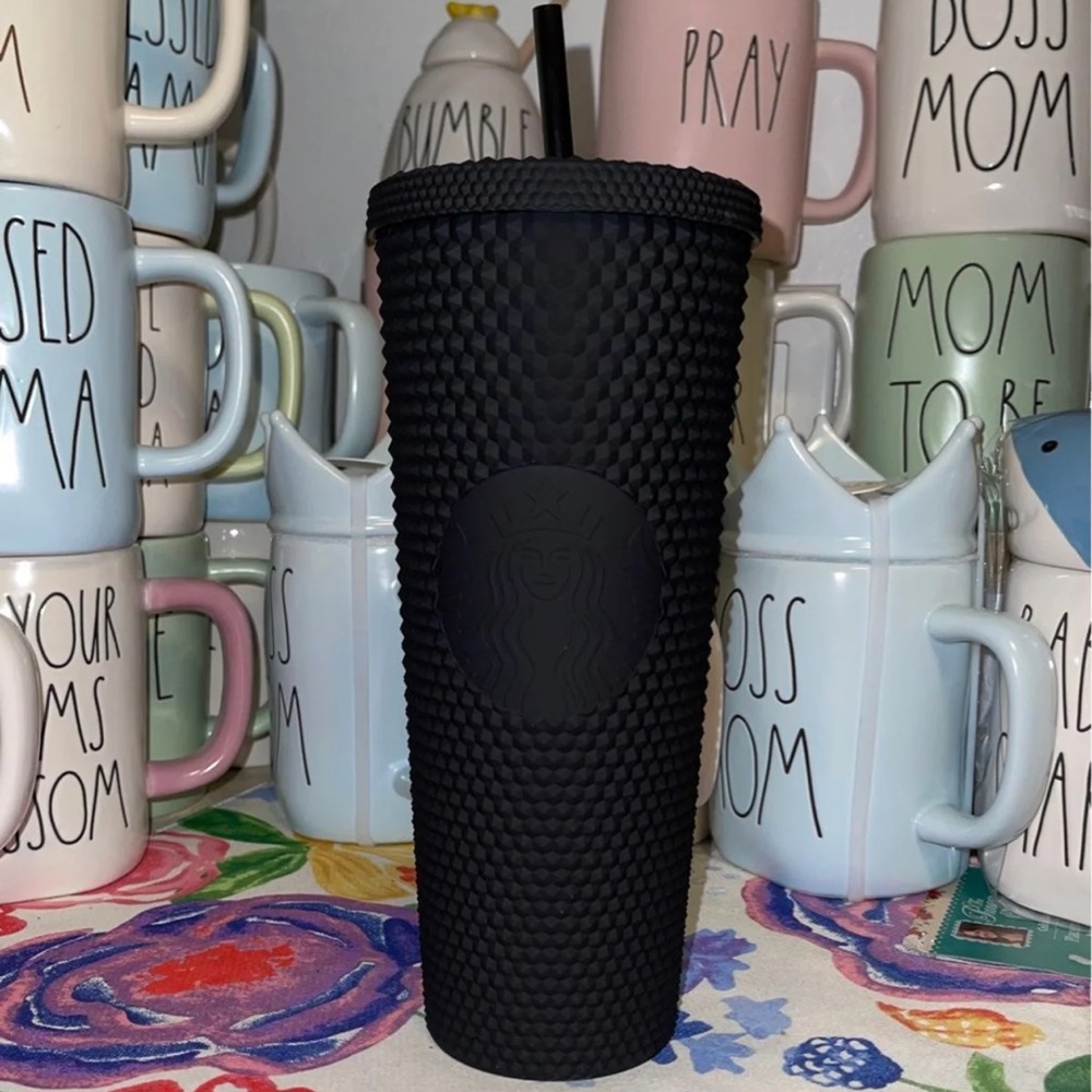 Matte black studded Starbucks cup
